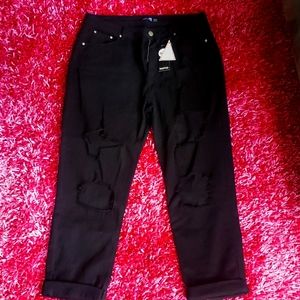 Boohoo Blue Ripped Mom Black Jeans 16 NWT